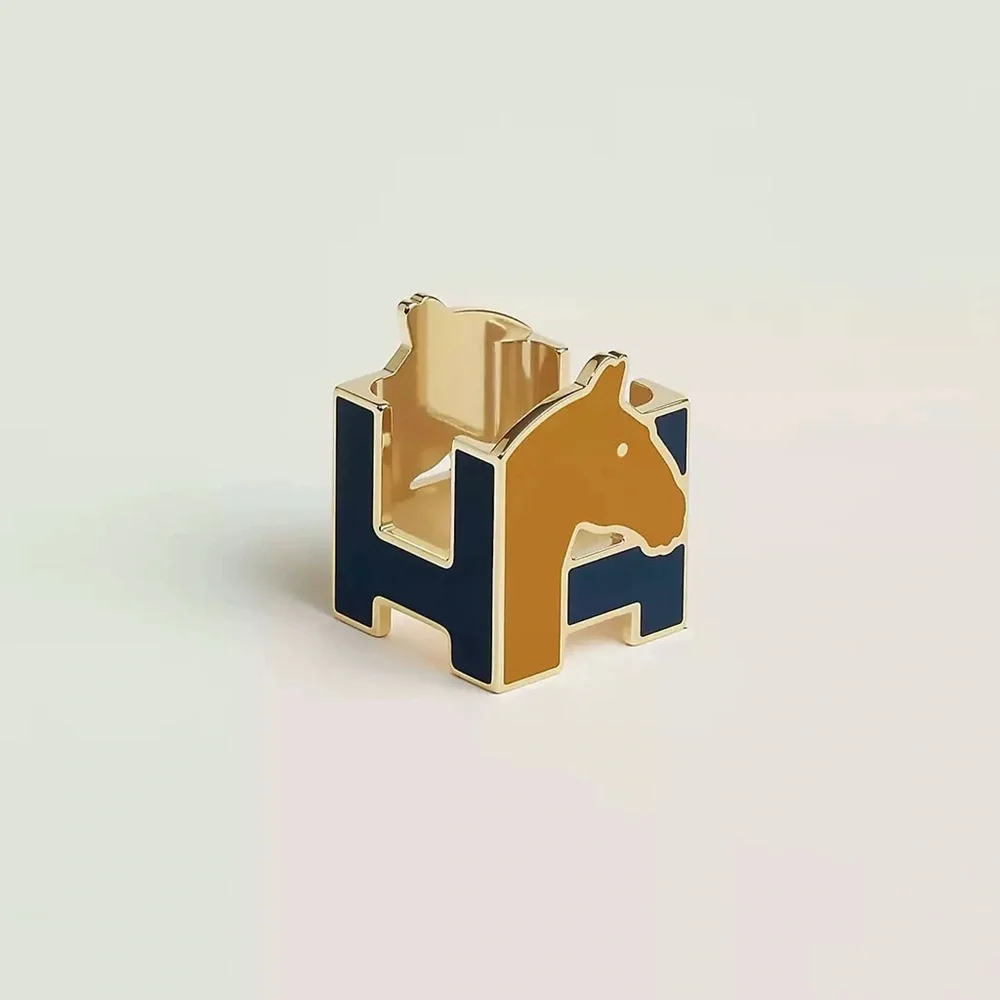 Luxury Designer-Style Gold and Blue Horse Scarf Ring